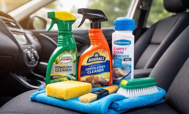 تنظيف مقاعد السيارة القماش في المنزل باستخدام منظف مناسب للاستخدام المنزلي