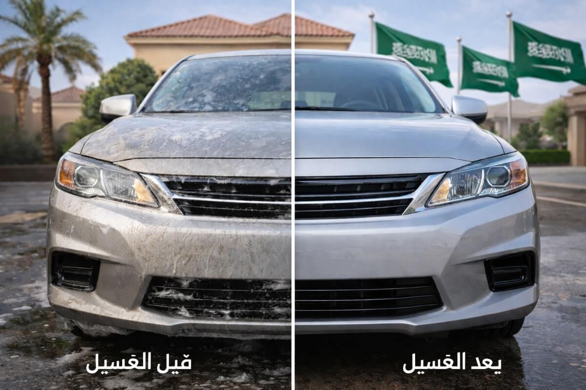 مقارنة حالة السيارة قبل وبعد الغسيل اليدوي باستخدام شامبو سيارات مناسب
