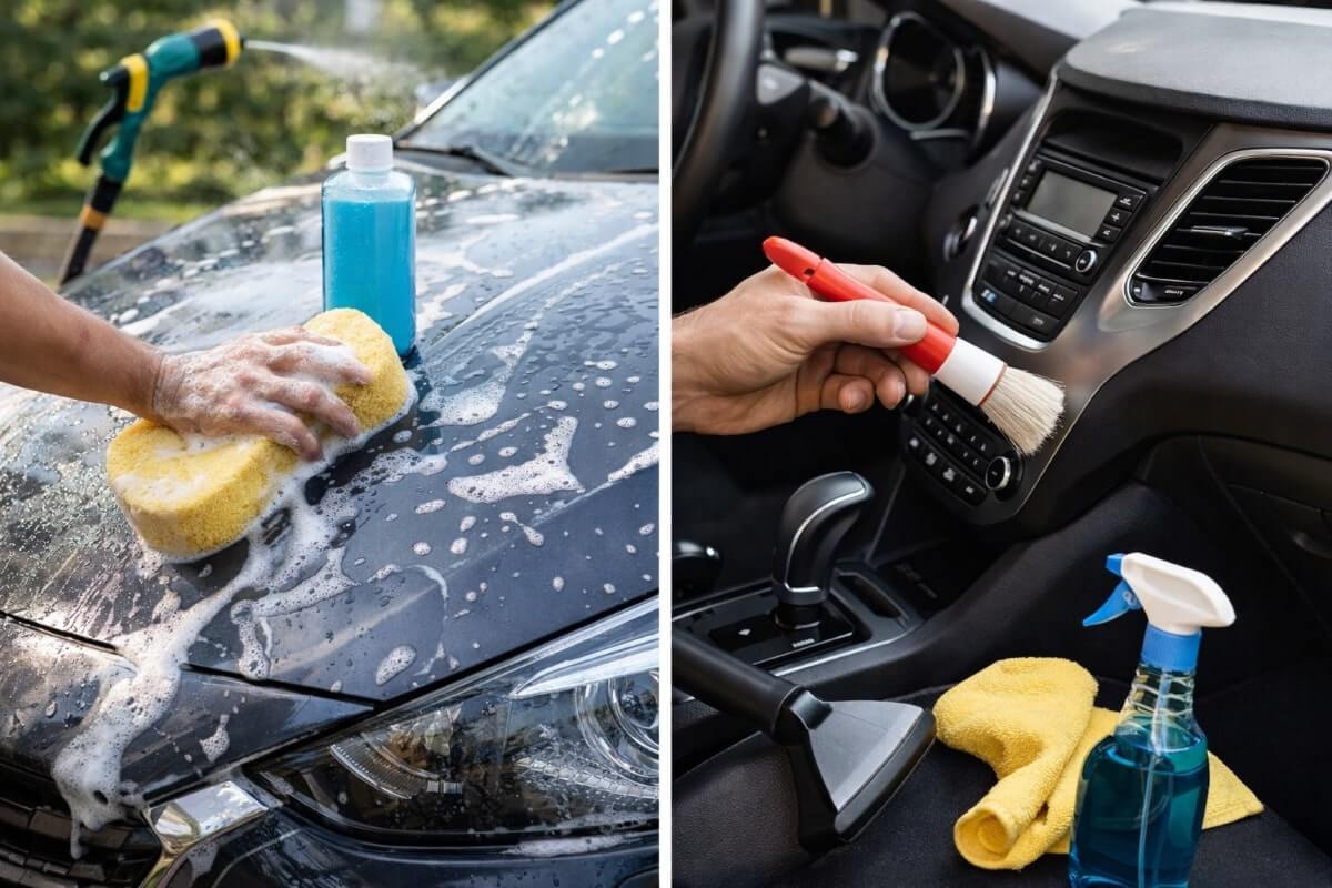 الفرق بين العناية الخارجية والداخلية للسيارة باستخدام منتجات مناسبة لكل جزء