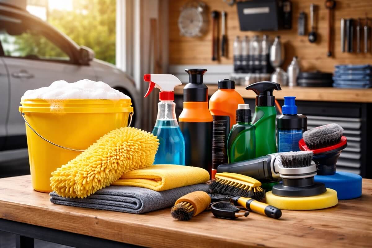 أدوات العناية بالسيارة في البيت المستخدمة ضمن روتين شهري منظم