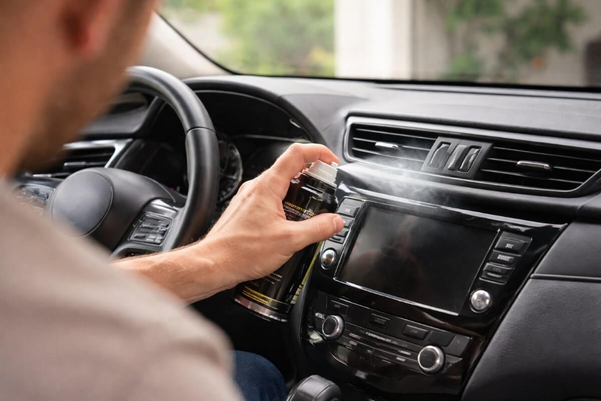استخدام بخاخ مزيل الروائح داخل السيارة عبر فتحات التهوية الأمامية