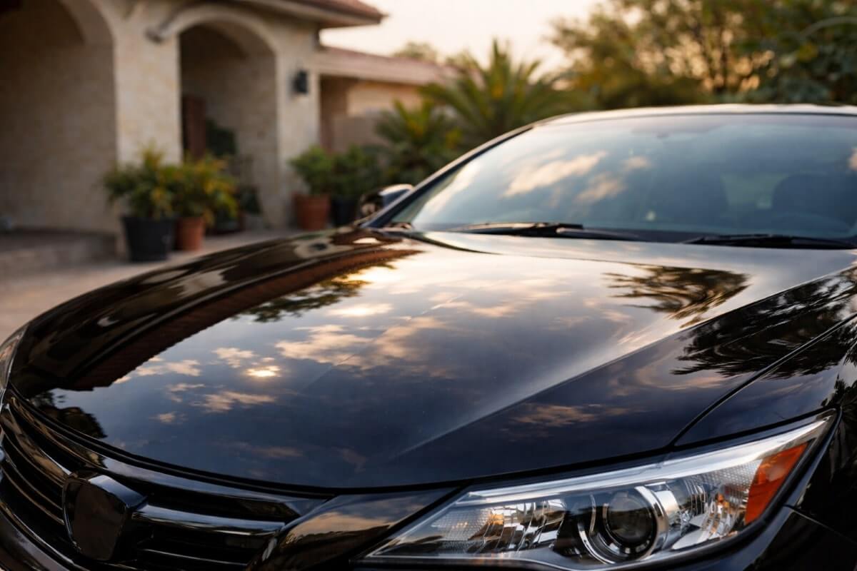 سطح طلاء سيارة بلمعان متوازن في بيئة استخدام منزلي