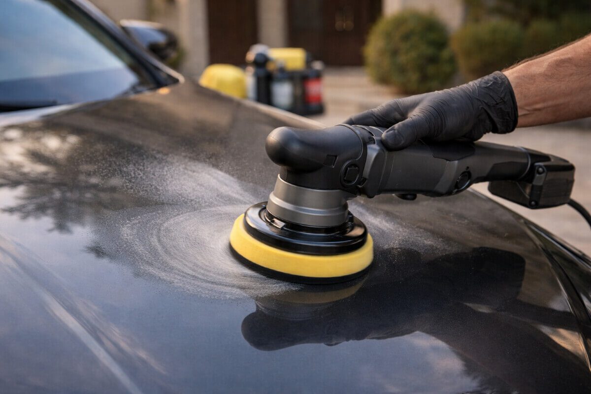 استخدام جهاز تلميع السيارة على طلاء السيارة في بيئة منزلية