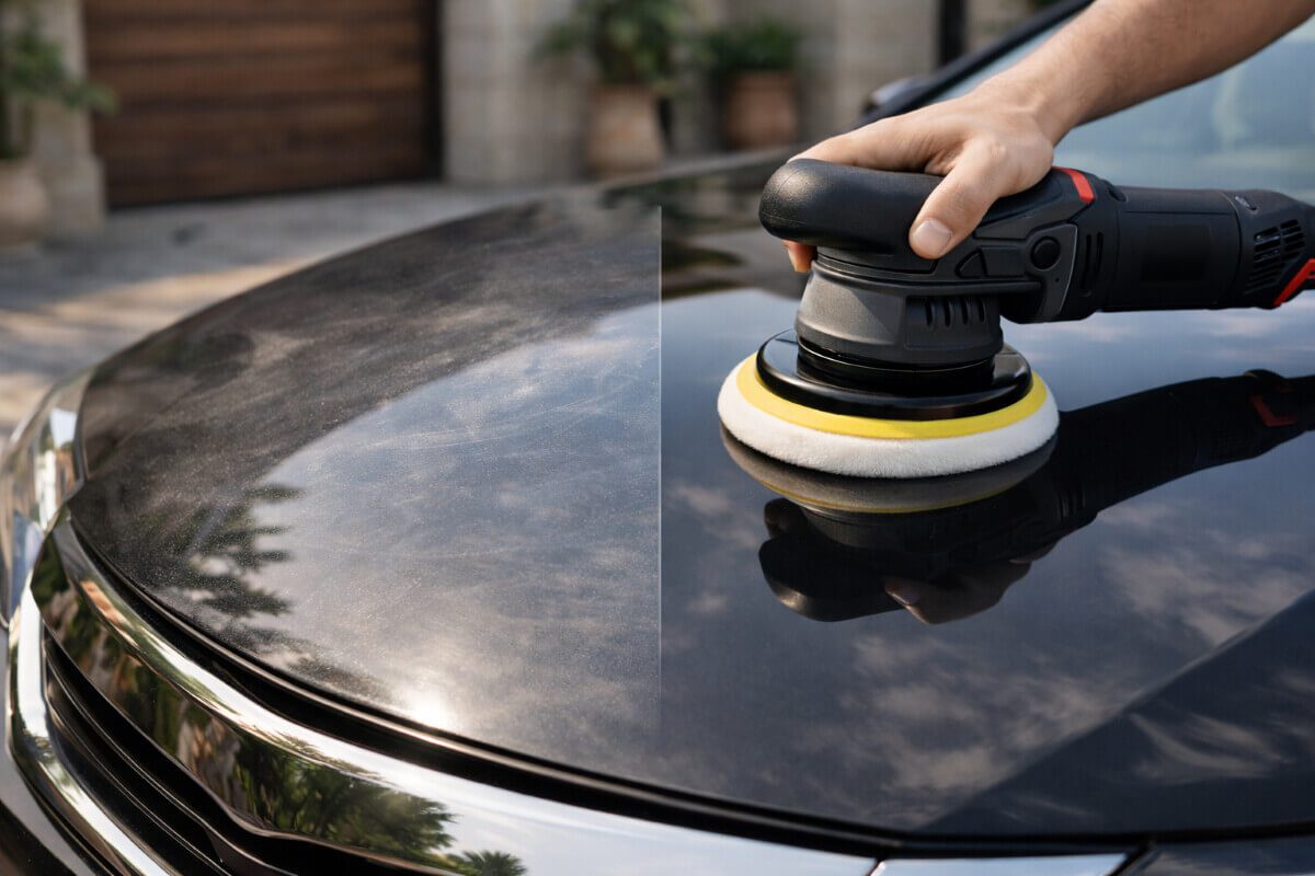 فرق قبل وبعد تلميع طلاء السيارة باستخدام جهاز دايال اكشن في المنزل