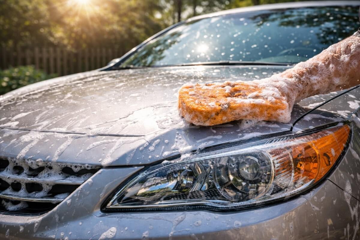 غسيل السيارة تحت أشعة الشمس باستخدام إسفنجة غير مناسبة يسبب ضررًا للطلاء