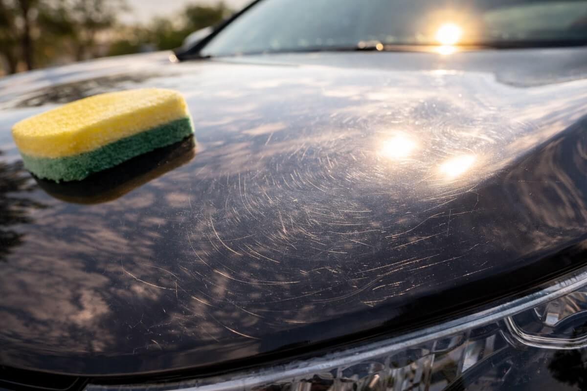 خدوش دائرية على طلاء السيارة بسبب استخدام أدوات غسيل غير مناسبة