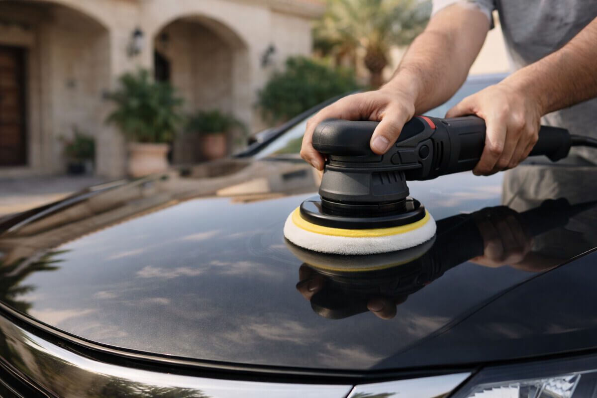 استخدام جهاز تلميع سيارات دايال اكشن بسهولة على طلاء السيارة في منزل سعودي