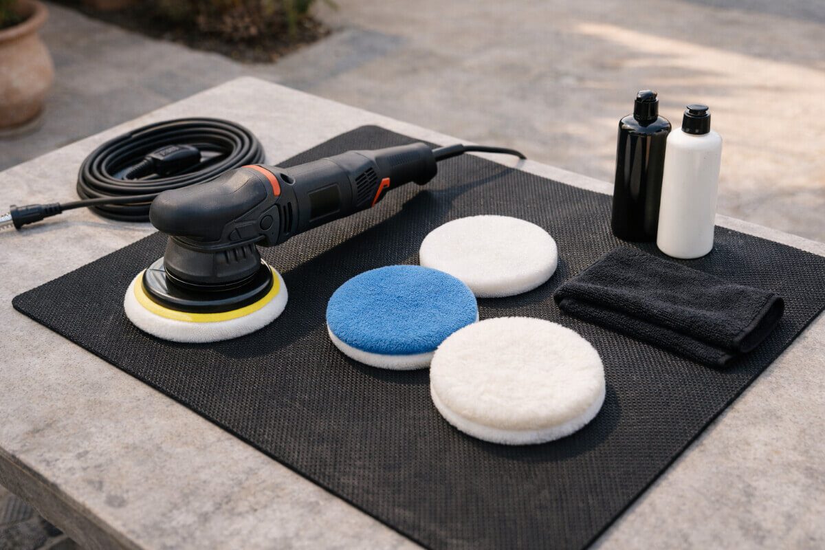 محتويات علبة جهاز تلميع سيارات دايال اكشن مع الملحقات للاستخدام المنزلي