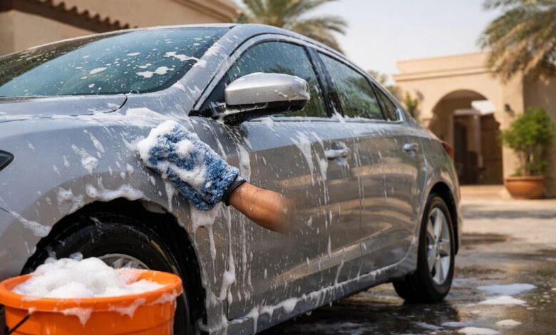 غسيل سيارة يدويًا في المنزل باستخدام شامبو مخصص للعناية بالسيارة