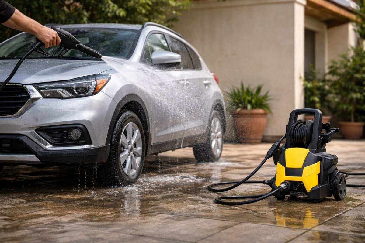 غسيل سيارة في المنزل باستخدام ماكينة غسيل سيارات منزلية