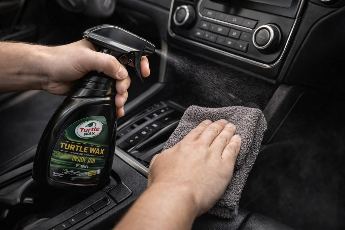 طريقة استخدام منظف داخلي للسيارة مع قطعة مايكروفايبر للحصول على نتيجة متوازنة