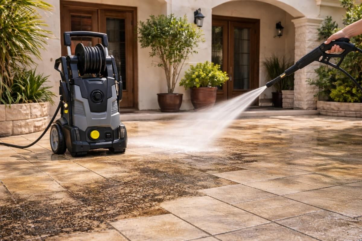 استخدام ماكينة غسيل لتنظيف مدخل المنزل