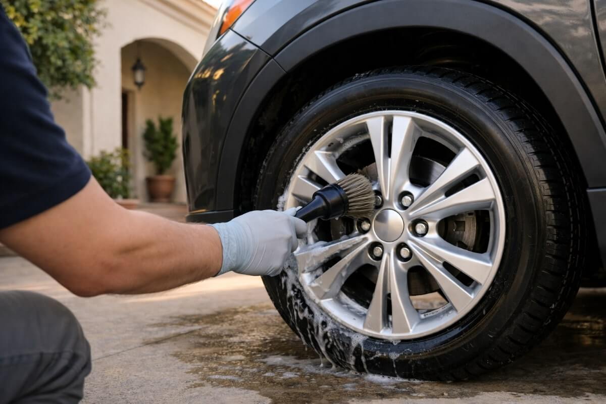 استخدام فرشاة ناعمة لتنظيف الجنوط بدون خدوش