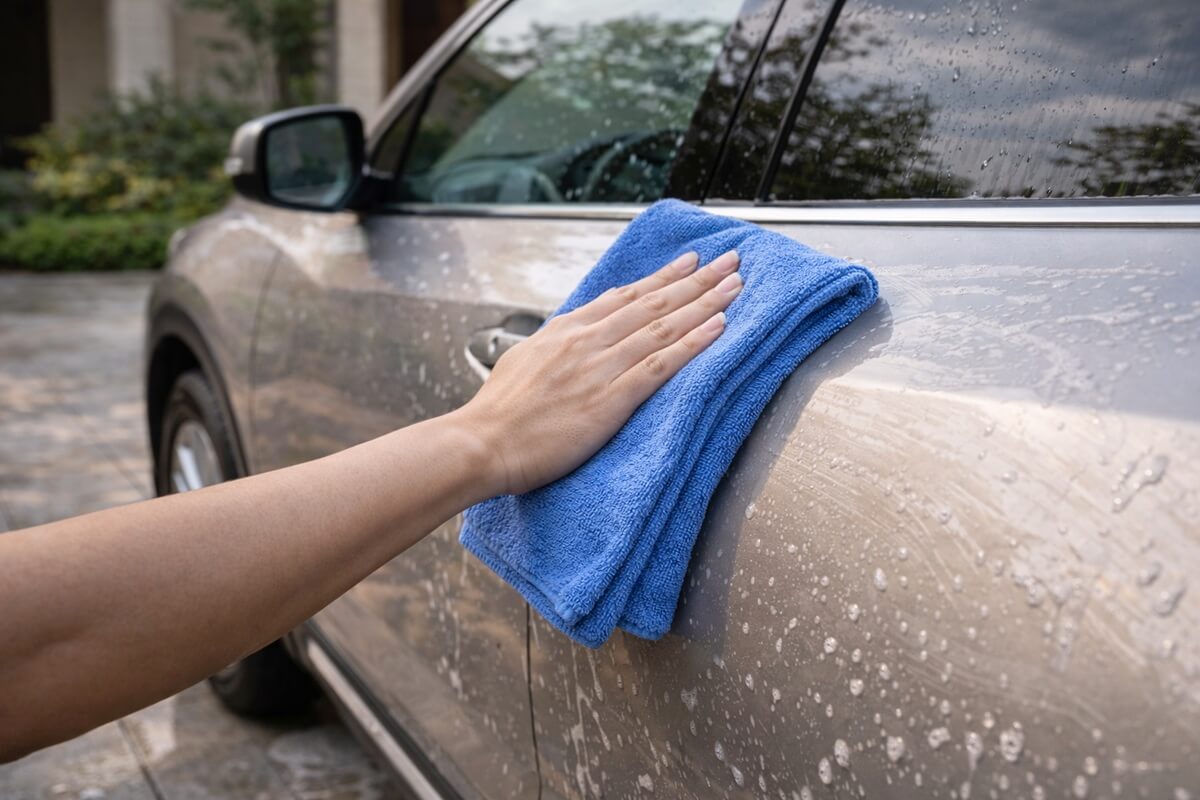 تجفيف السيارة بدون خدوش باستخدام منشفة مايكروفايبر