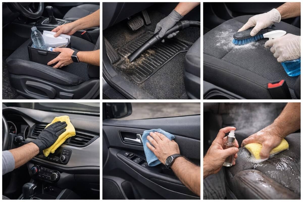 خطوات تنظيف السيارة من الداخل في البيت بطريقة مرتبة وآمنة 