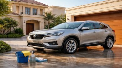 غسيل السيارة بدون خدوش في البيت أمام منزل سعودي